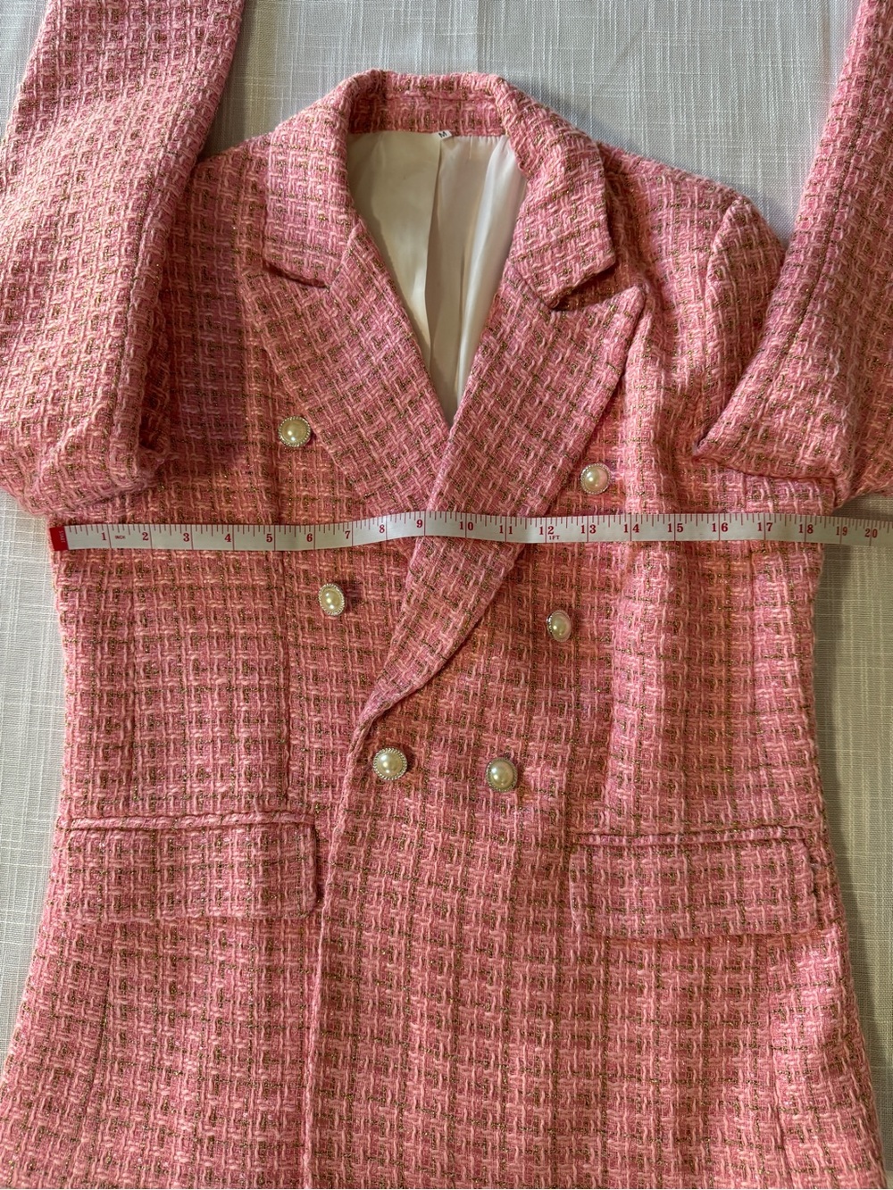 Pink Tweed Double-Breasted Women's Blazer Jacket - Picture 10 of 11